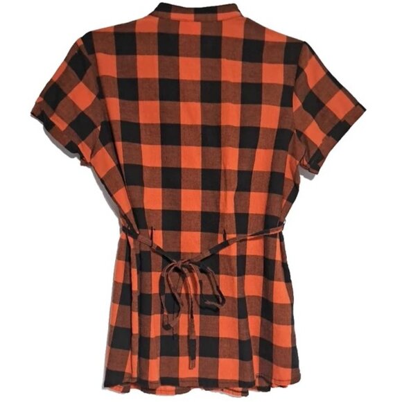 She's Cool Tie Back Top Buttom Down Plaid Pattern Size L Short Sleeve Multicolor - Picture 3 of 6